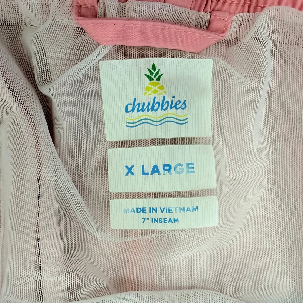 Chubbies Swim Trunks Men's XL Pink Blue Striped Stretch 7 Inch Inseam